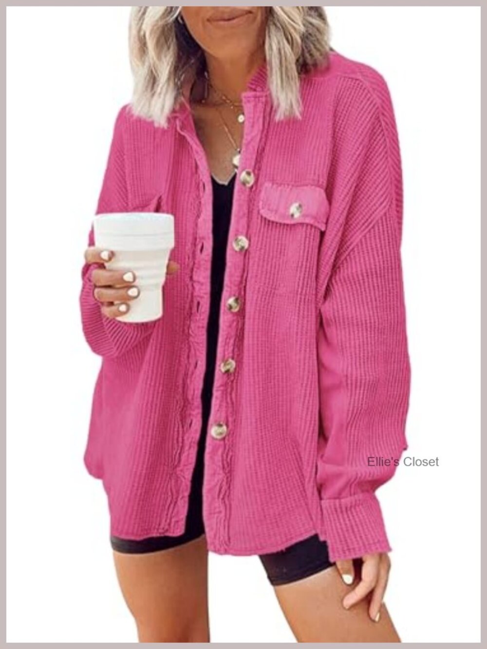 Waffle Knit Shacket Long Sleeve Button Down Corduroy Jacket Women Fall